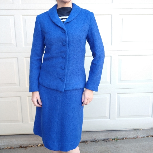 Small 1940s Royal Blue Beaded Skirt Suit